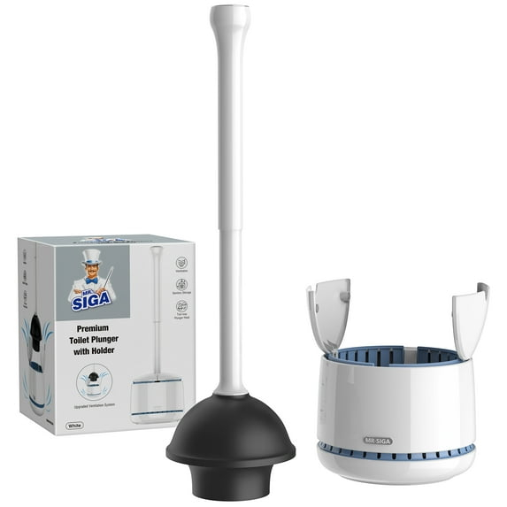 MR.Siga Toilet Plunger with Holder, Heavy Duty Toilet Plunger and Holder Combo,White