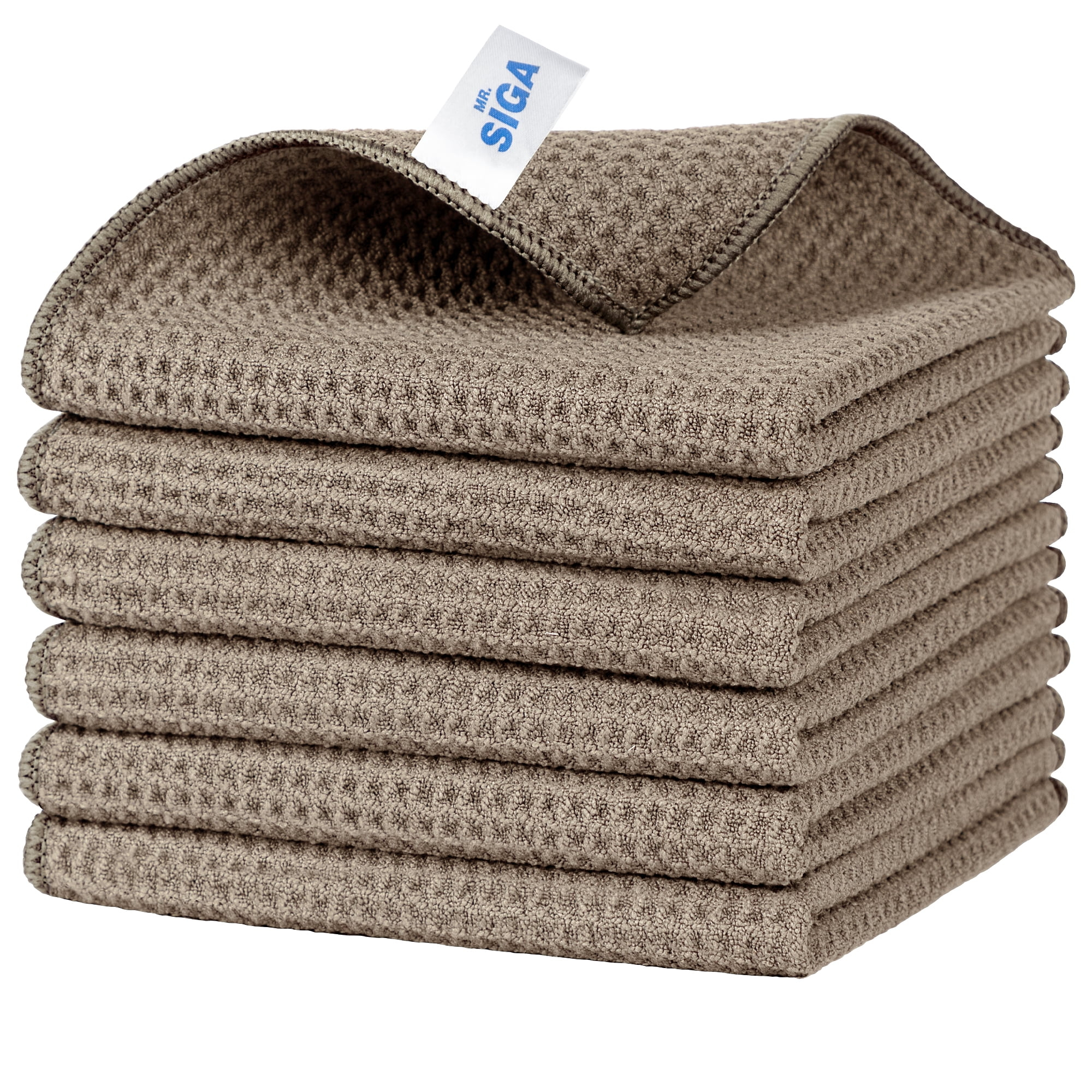 MR.Siga Waffle Pattern Cleaning Cloths, Reusable Absorbent Microfiber Cleaning Towels, Ultra Soft Microfiber Kitchen Cleaning Rags, 6 Pack, Sandy Brown, 12.6 x 12.6 inch