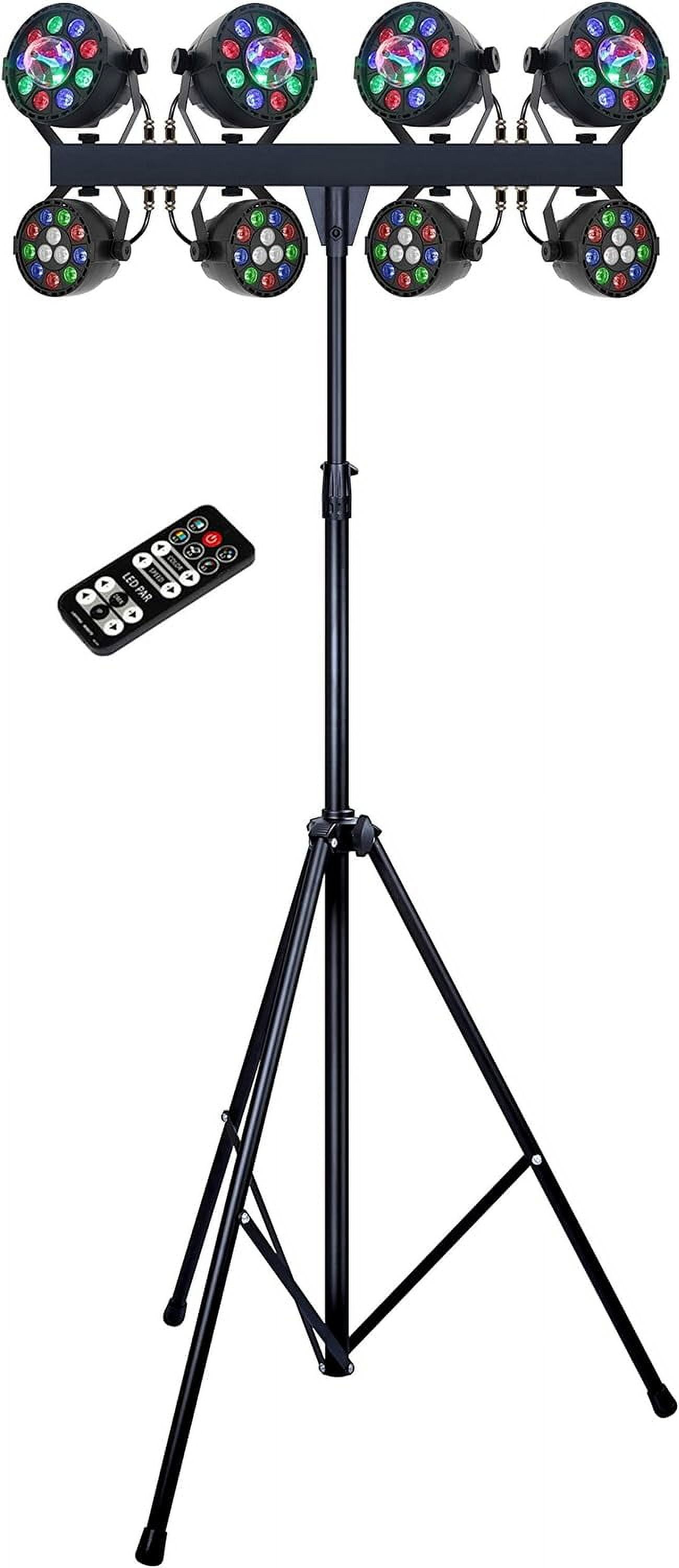 MUSYSIC LED RGB Dj Light with Stand, 8 Par Powerhouse GigBar for Parties, Concerts and Light Shows, DJ Band DMX System, Lighting Package w/Stage Light Stand - MU-L64AG