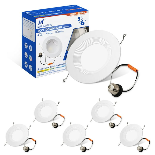 MW Lighting 6 Inch LED Recessed Downlight, 5CCT Selectable, Dimmable, Energy Star, 6 Count
