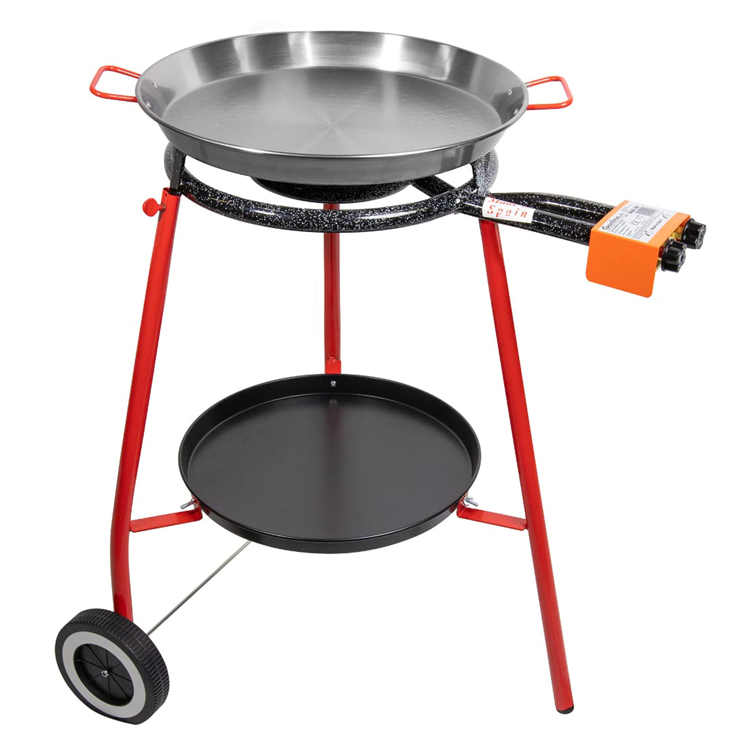 Machika Paella Pan Set with Burner Carbon Steel Outdoor Pan and Legs Manufactured by Garcima (Andreu I 12 Servings)