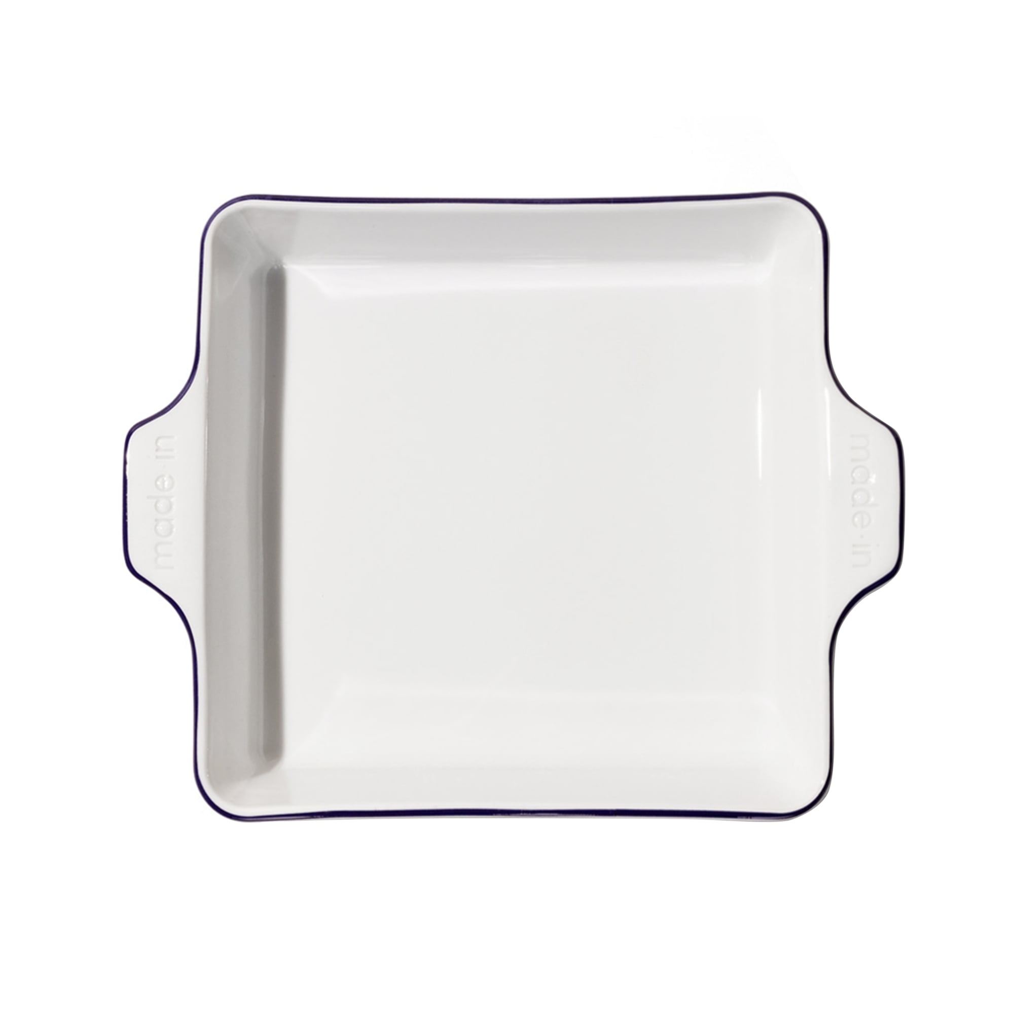 saney Cookware - Square Baking Dish - Navy Rim - Hand Crafted Porcelain - Professional Bakeware - saney France