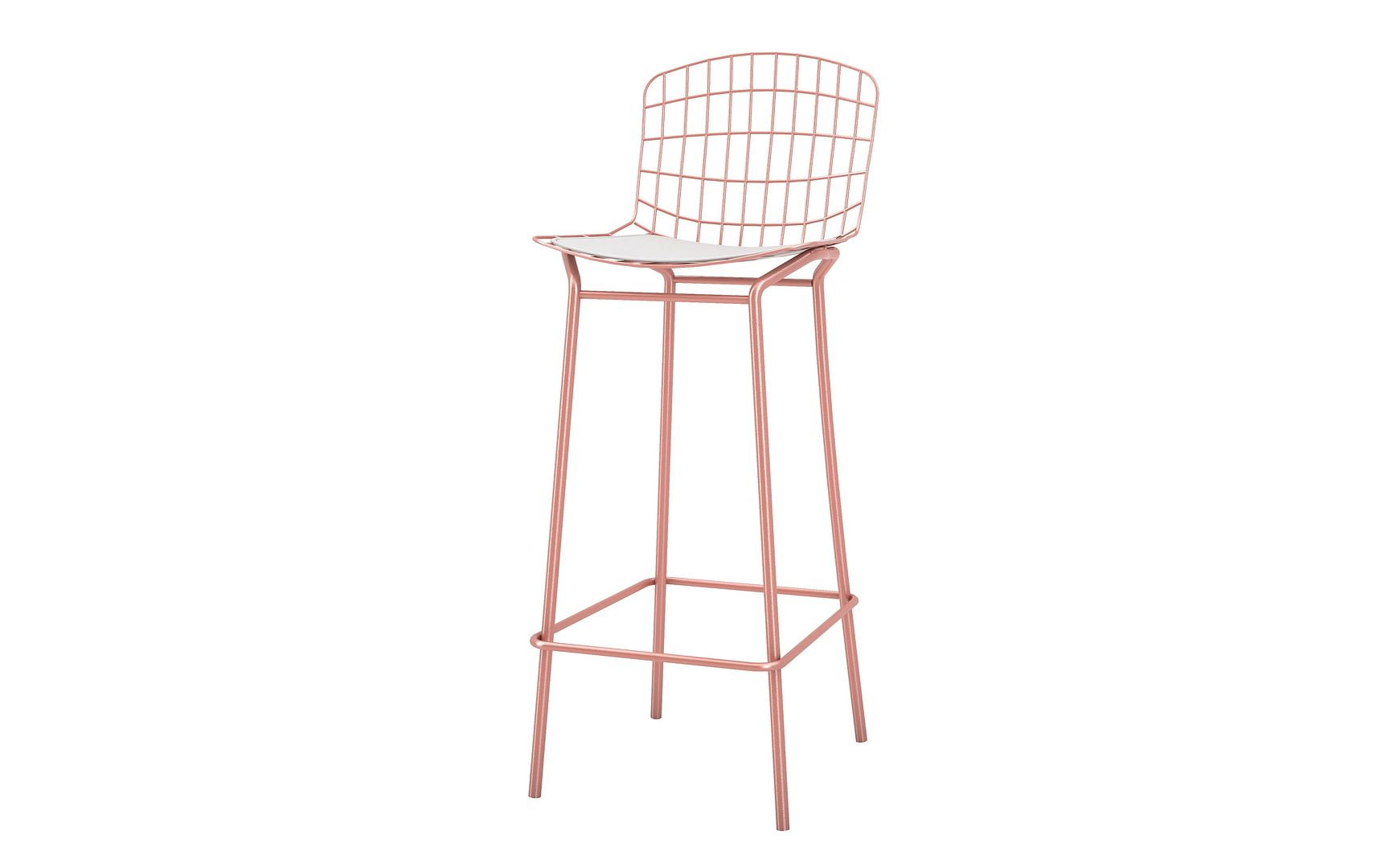 Madeline 41.73" Barstool with Seat Cushion in Rose Pink Gold and White