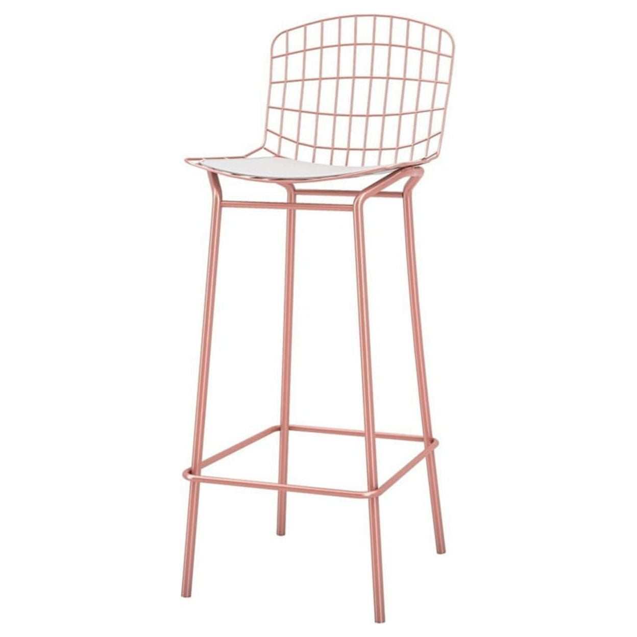 Madeline 41.73" Barstool with Seat Cushion in Rose Pink Gold and White