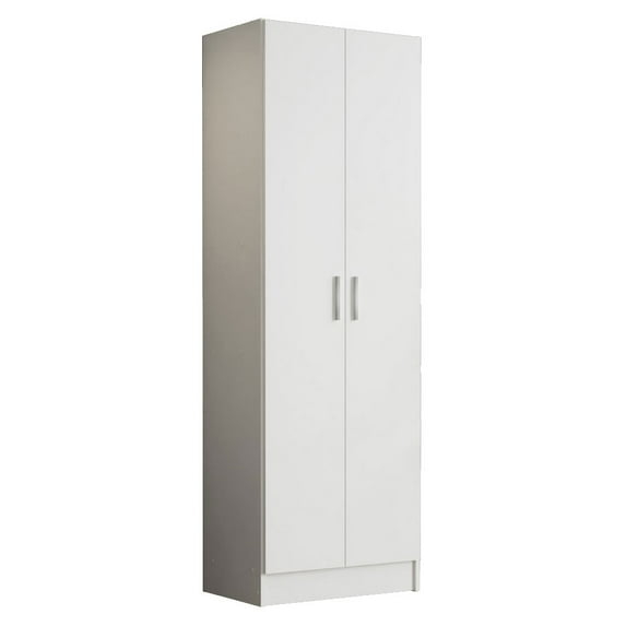 Madesa Pantry Storage Cabinet Armoire Closet with 2 Doors and 5 Utility Shelves 23"L Wooden Organization Unit for Bedroom, Office, Laundry Room, Kitchen, and Garage - White