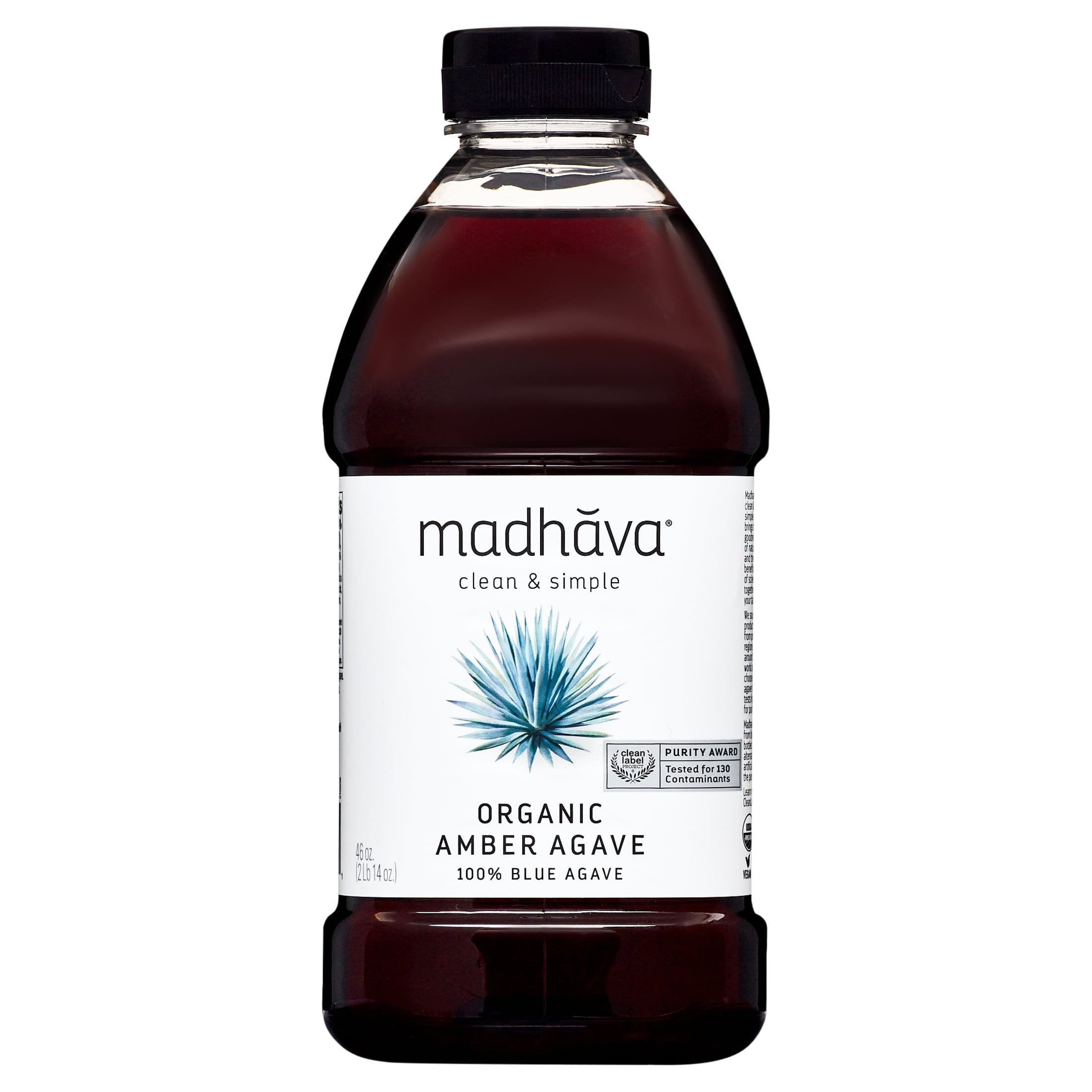 Madhava Organic 100% Blue Amber Agave Sweetener Sugar Substitute, Shelf-Stable 46oz Bottle