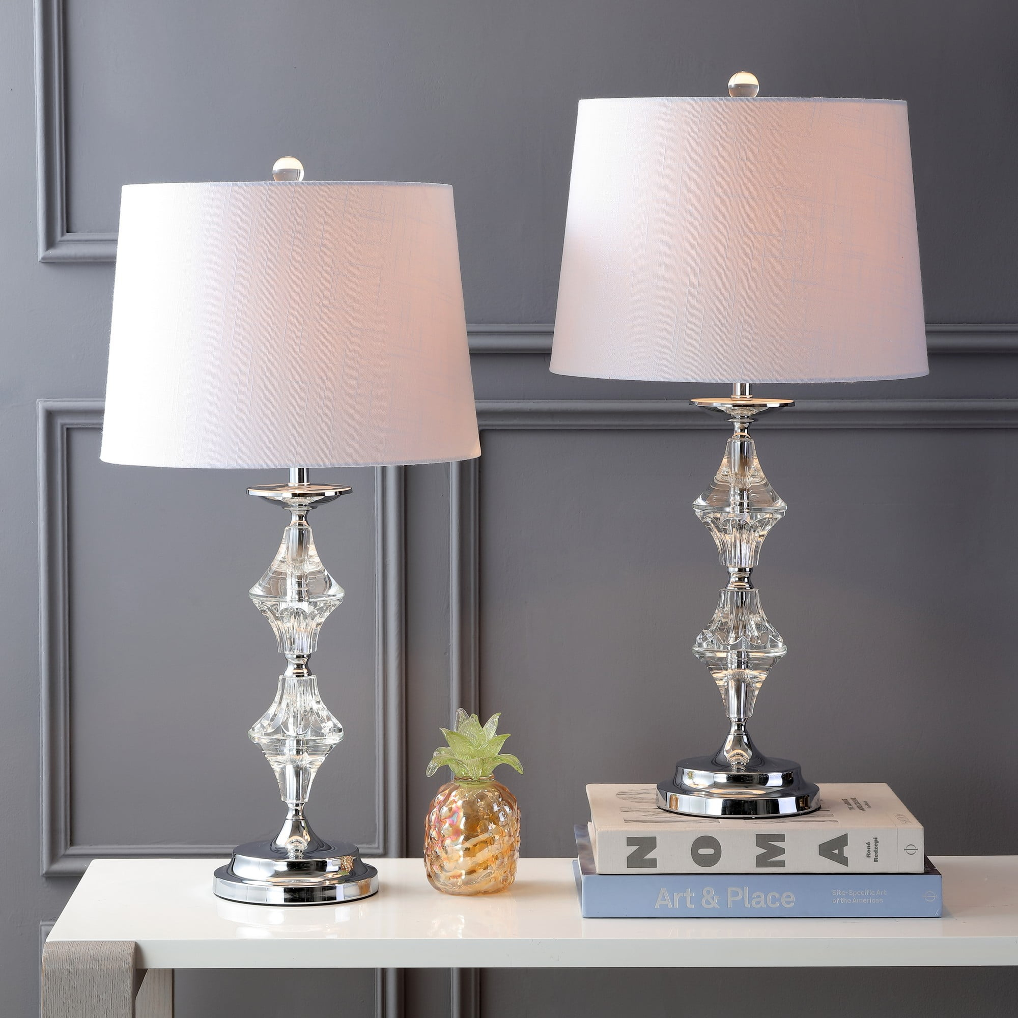 JONATHAN Y JYL2037A-SET2 Madison 27.5" Crystal LED Table Lamp, Clear/Chrome (Set of 2)