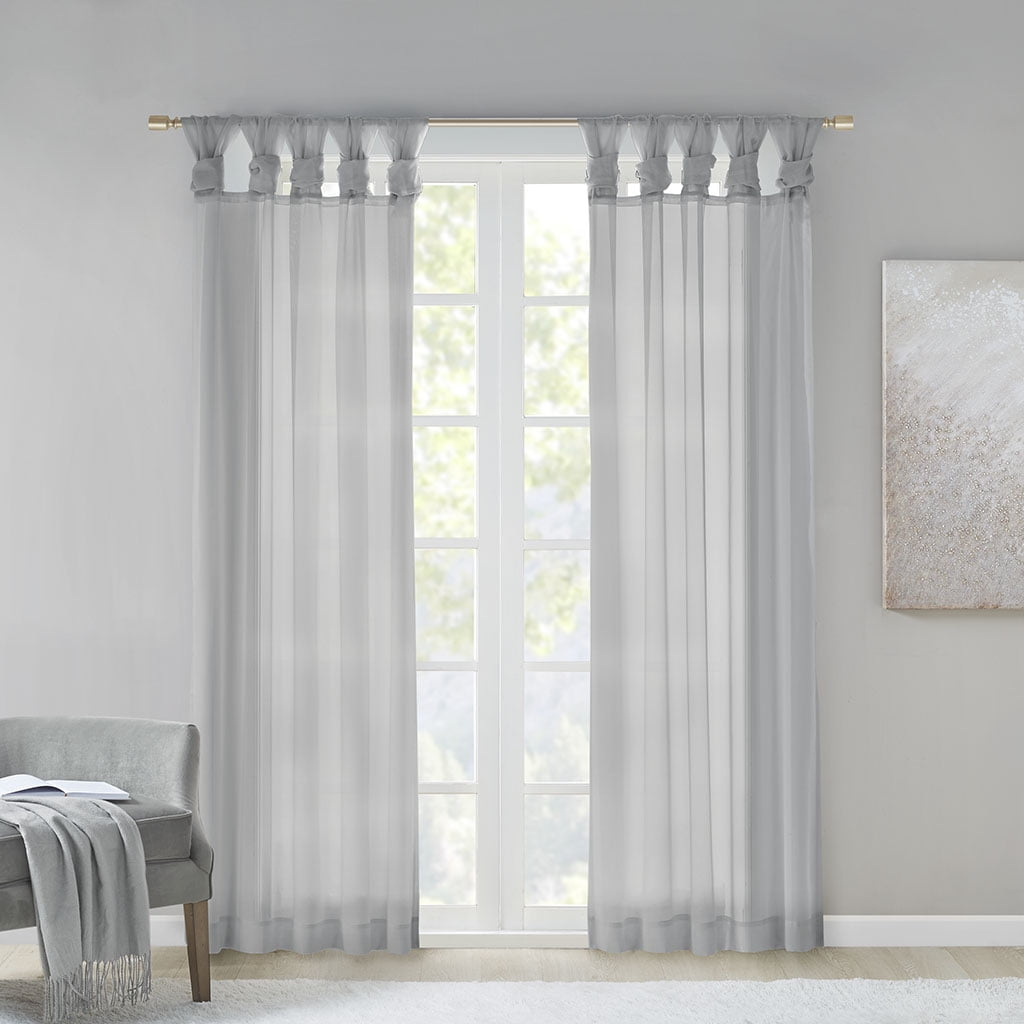 Madison Park Ceres Adult Twisted Tab Voile Sheer Curtain Panel Pair Light Grey 50x63 - Indoor Living Room