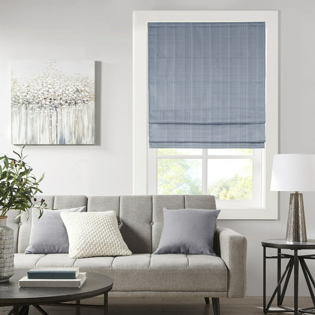 Madison Park Galen Basketweave Room Darkening Cordless Roman Shade Single Window Panel in Indigo Blue, 34"x64"