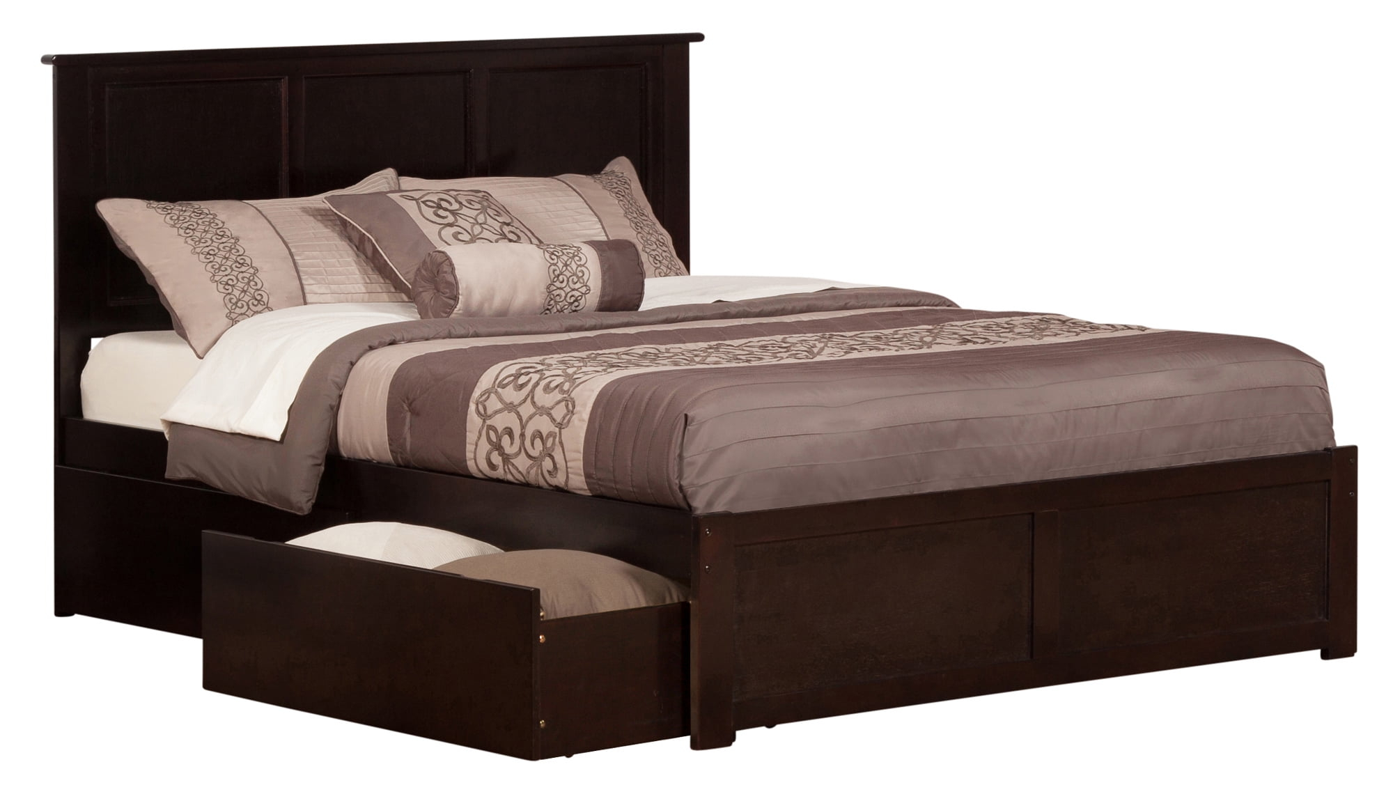 Madison Platform Bed with Flat Panel Foot Board and 2 Urban Bed Drawers in Multiple Colors and Sizes