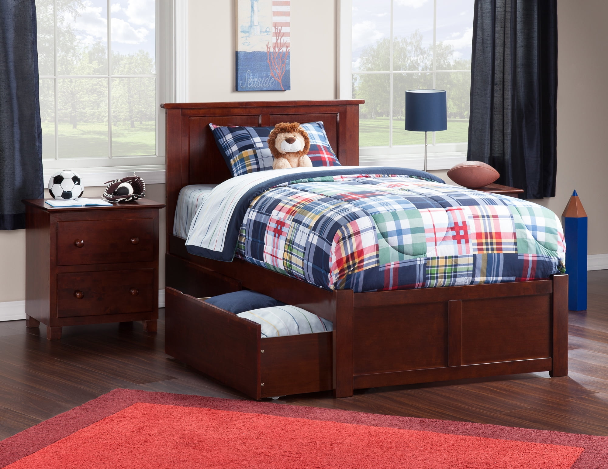 Madison Platform Bed with Flat Panel Foot Board and 2 Urban Bed Drawers in Multiple Colors and Sizes