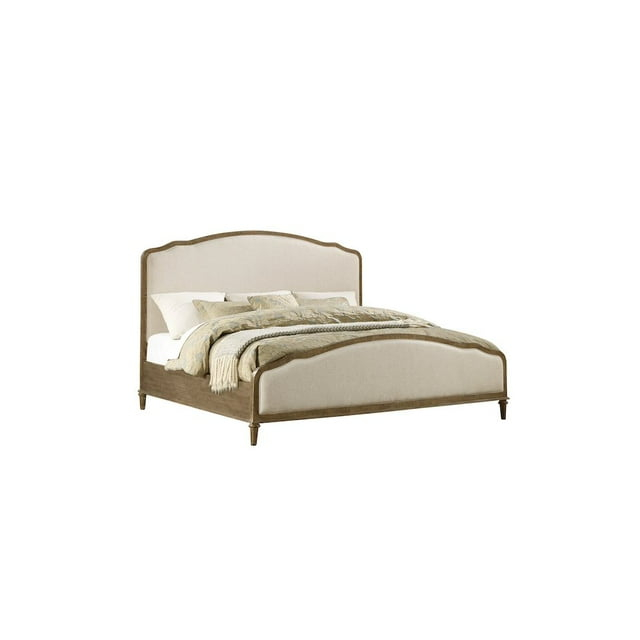 Madrona Burke Cream Queen Bed with Weathered Wood Framing, Headboard And Footboard Panels