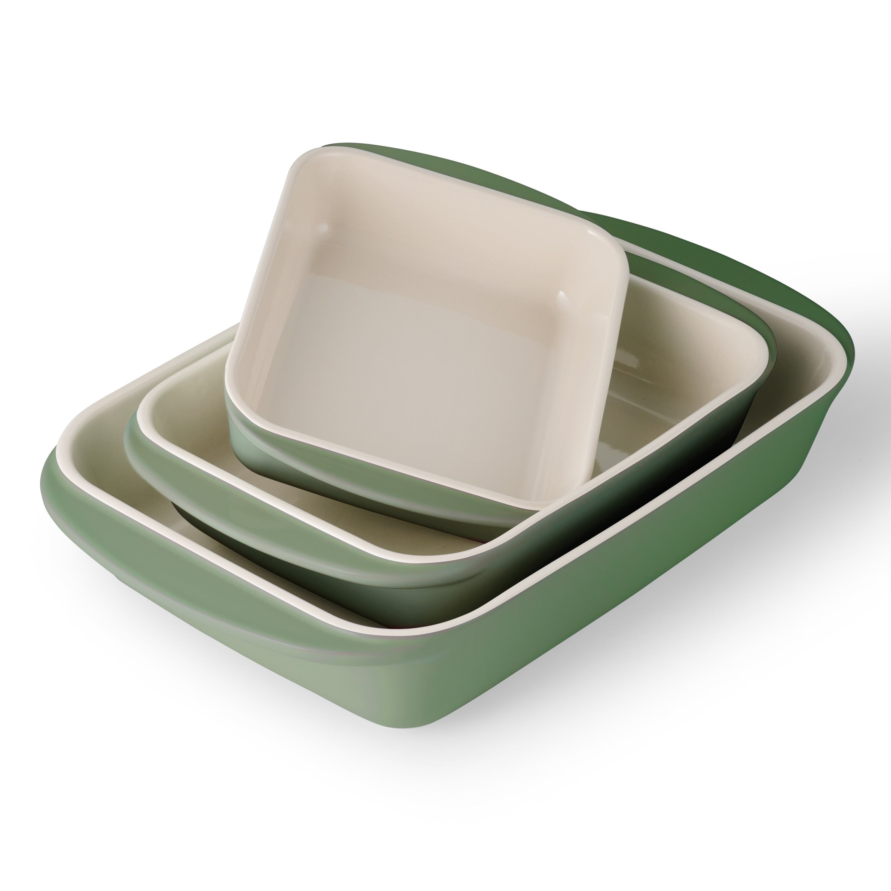 Tramontina Mae 3-Piece Ceramic Porcelain Baking Pans Set, Cactus, Non Stick Casserole Dishes for Oven, Rectangular Bakeware for Lasagna, Cakes and Loafs