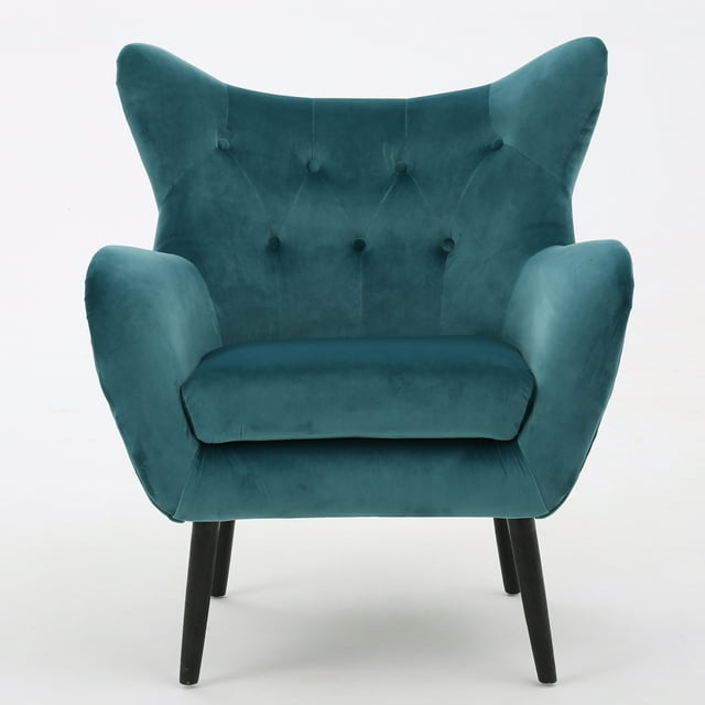 Mae Tufted New Velvet Arm Chair, Dark Teal and Black