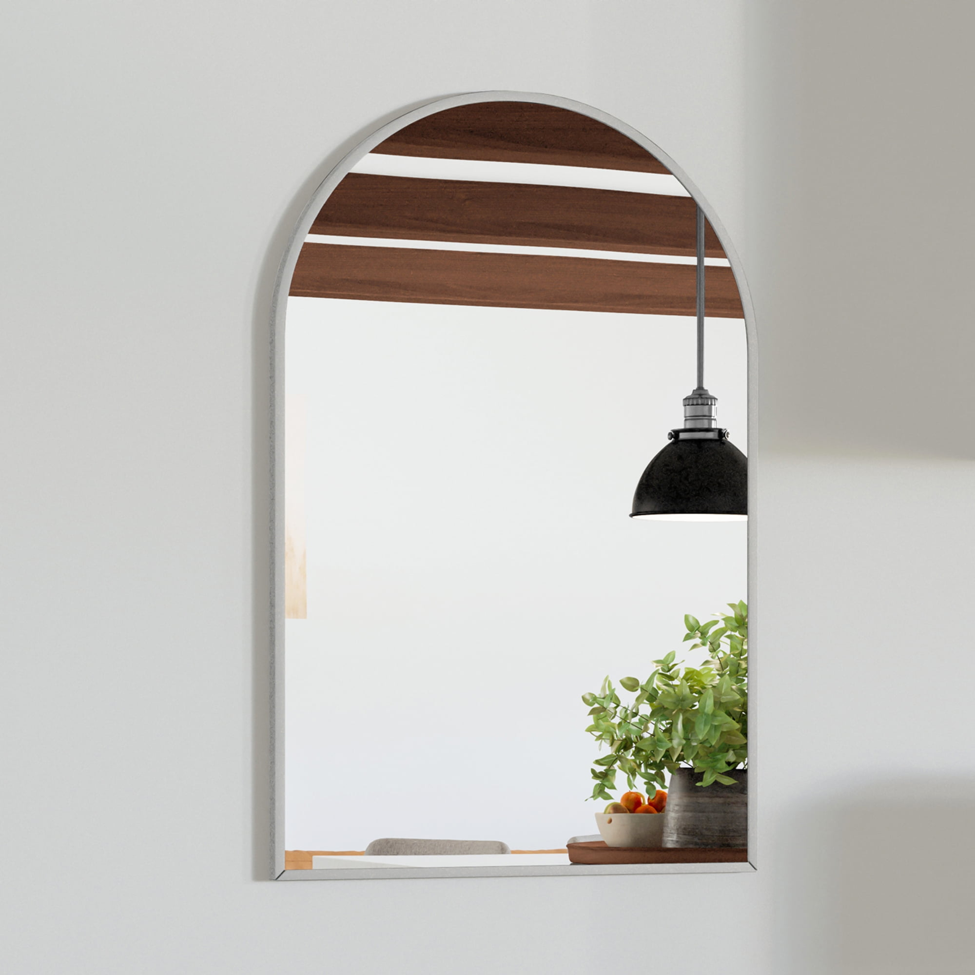 Maeve Arched Wall Accent Mirror – 36-Inch H X 24-Inch L, Modern Metal Framed – Living Room, Bedroom, Bathroom Vanity Mirror – Silver – Design House, 596726-SLV