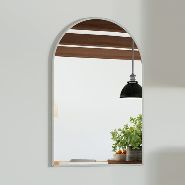 Maeve Arched Wall Accent Mirror – 36-Inch H X 24-Inch L, Modern Metal Framed – Living Room, Bedroom, Bathroom Vanity Mirror – Silver – Design House, 596726-SLV