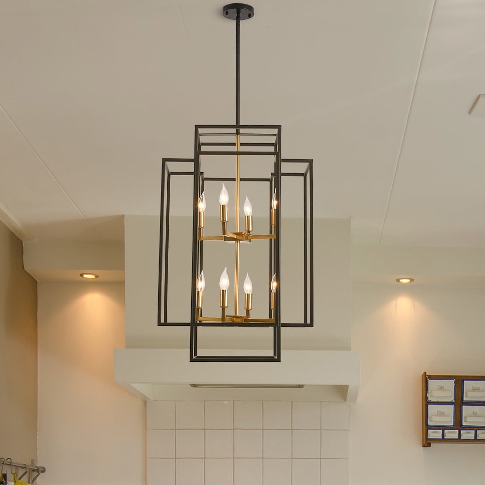 Magic Home Industrial Traditional Vantage 12/8/4 - Light Lantern Rectangle 3-Tier 2-Tier 1-Tier Chandelier Ceiling Mount E12 Adjustable Hanging Height Black