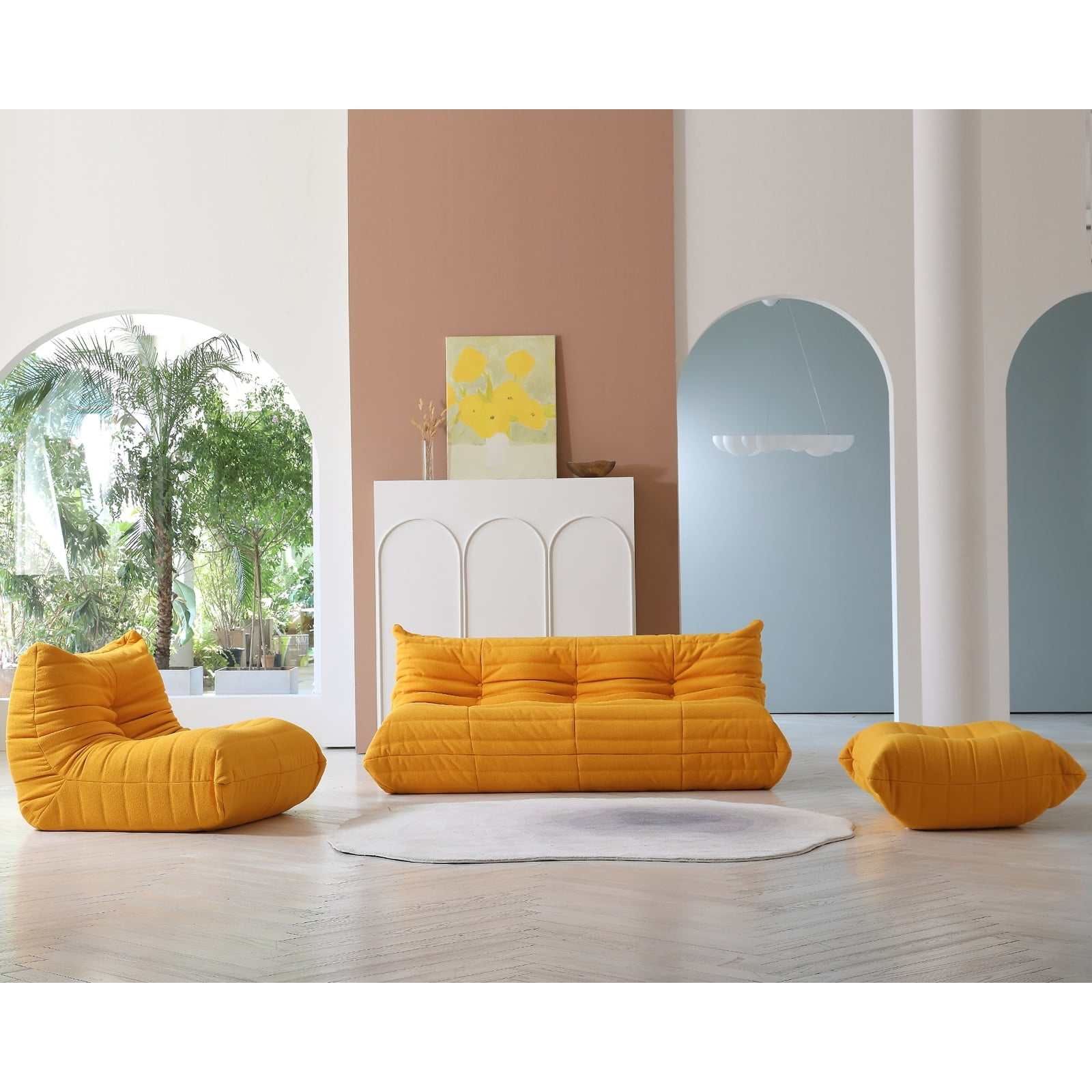 Magic Home Soft Bean Bag Chair with Ottoman,Sponge Filling Lazy Sofa Floor Couch Yellow