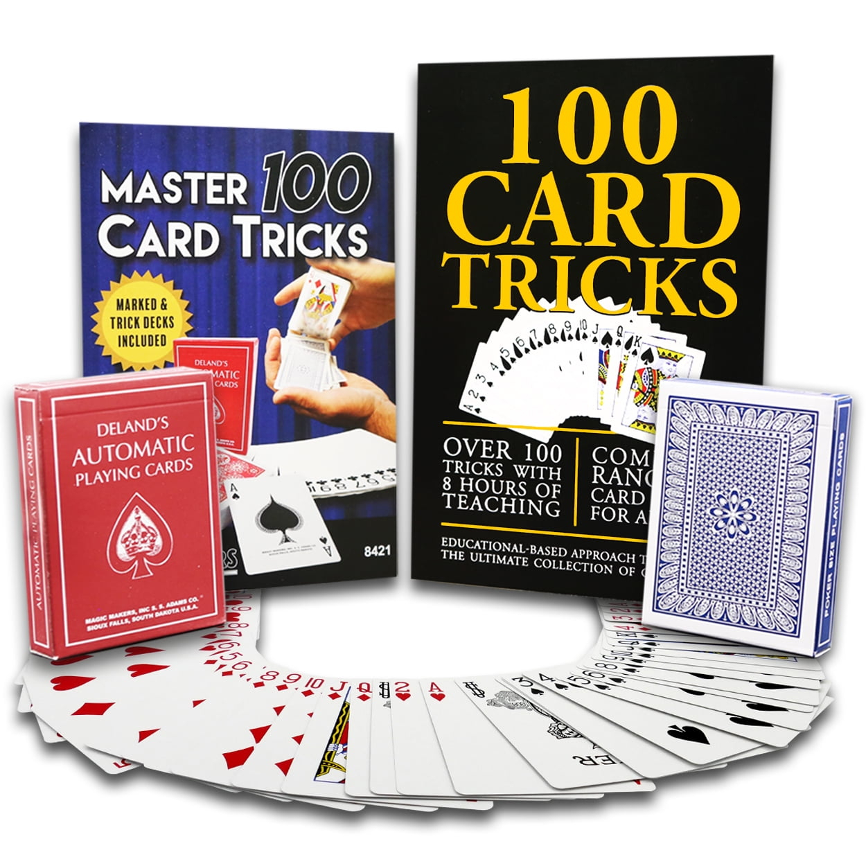 Magic Makers Kit de Trucos de 100 Cartas - Cubierta Marcada Automáticamente y Cubierta de Trucos Svengali Incluida - Trucos de Magia con Cartas