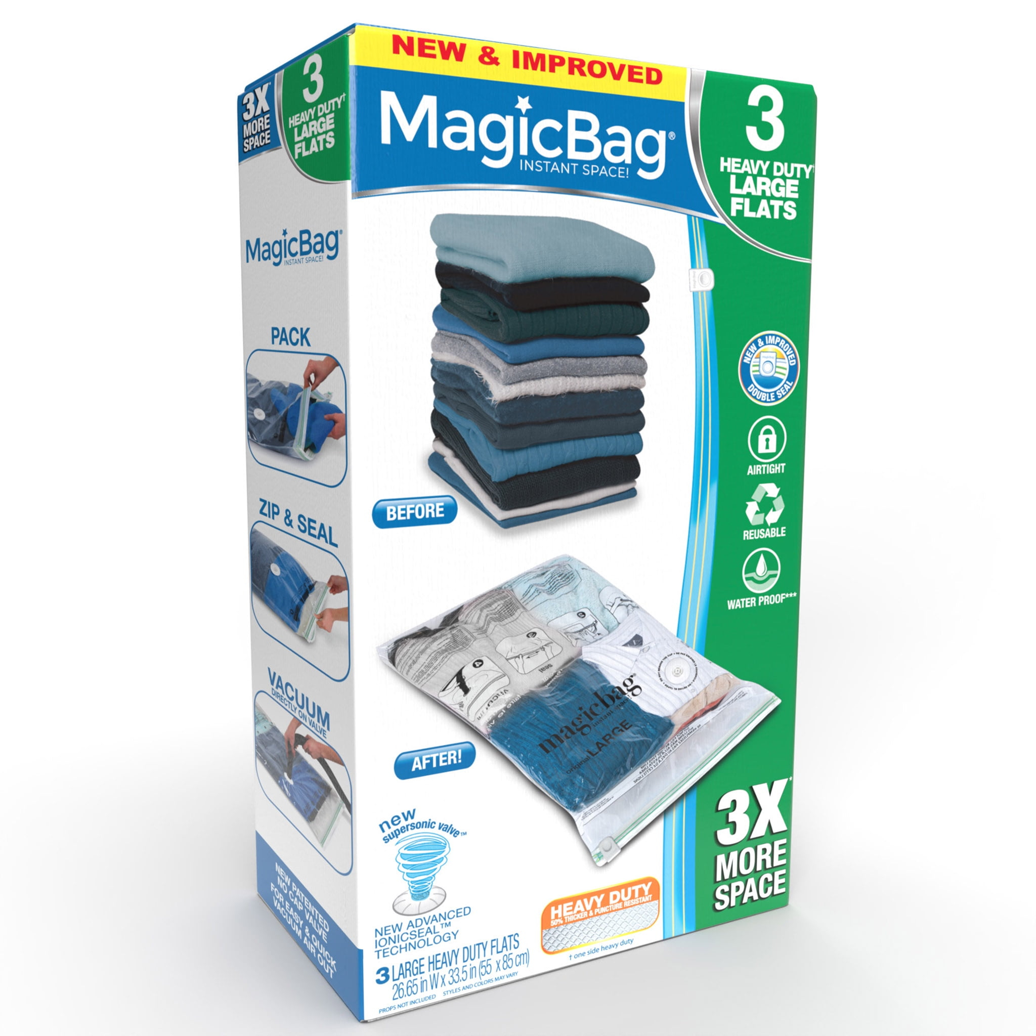 MagicBag Heavy Duty Original Flat Instant Space Saver Storage - Large - 3 Pack