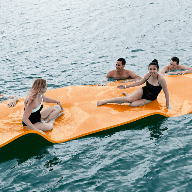 Magshion 12' x 6' Water Floating Mat, 3-Layer Tear-Resistant XPE Foam Water Floating Pad Lily Pad for Pool Lake River Ocean Outdoor Water Activities, Orange/Blue
