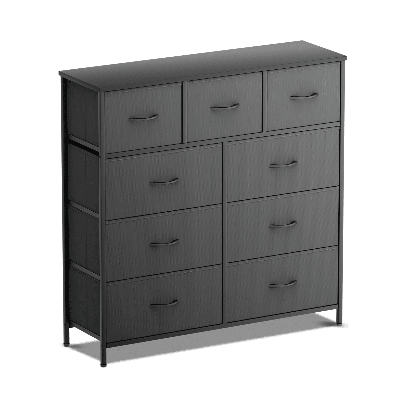 DUMOS Dresser for Bedroom, Storage Organizer with 9 Drawers, Chest of Drawers with Fabric Bins, Sturdy Metal Frame, Wood Tabletop for Guest Room, Closet, Entryway, Nursery