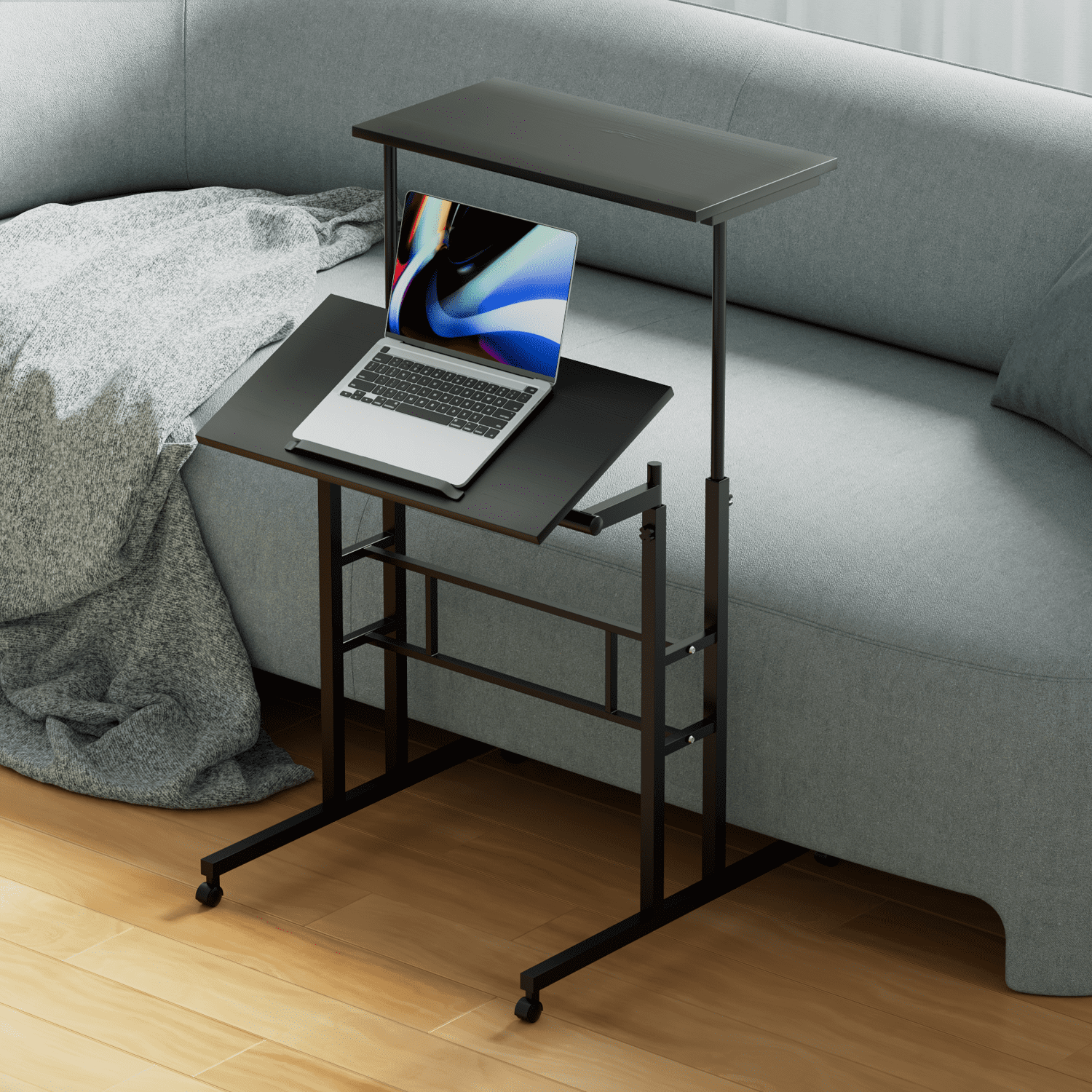 Magshion Computer Desk with Tilting Table, Adjustable Height Small Standing Desk with Monitor Shelf for Standing or Sitting, Black