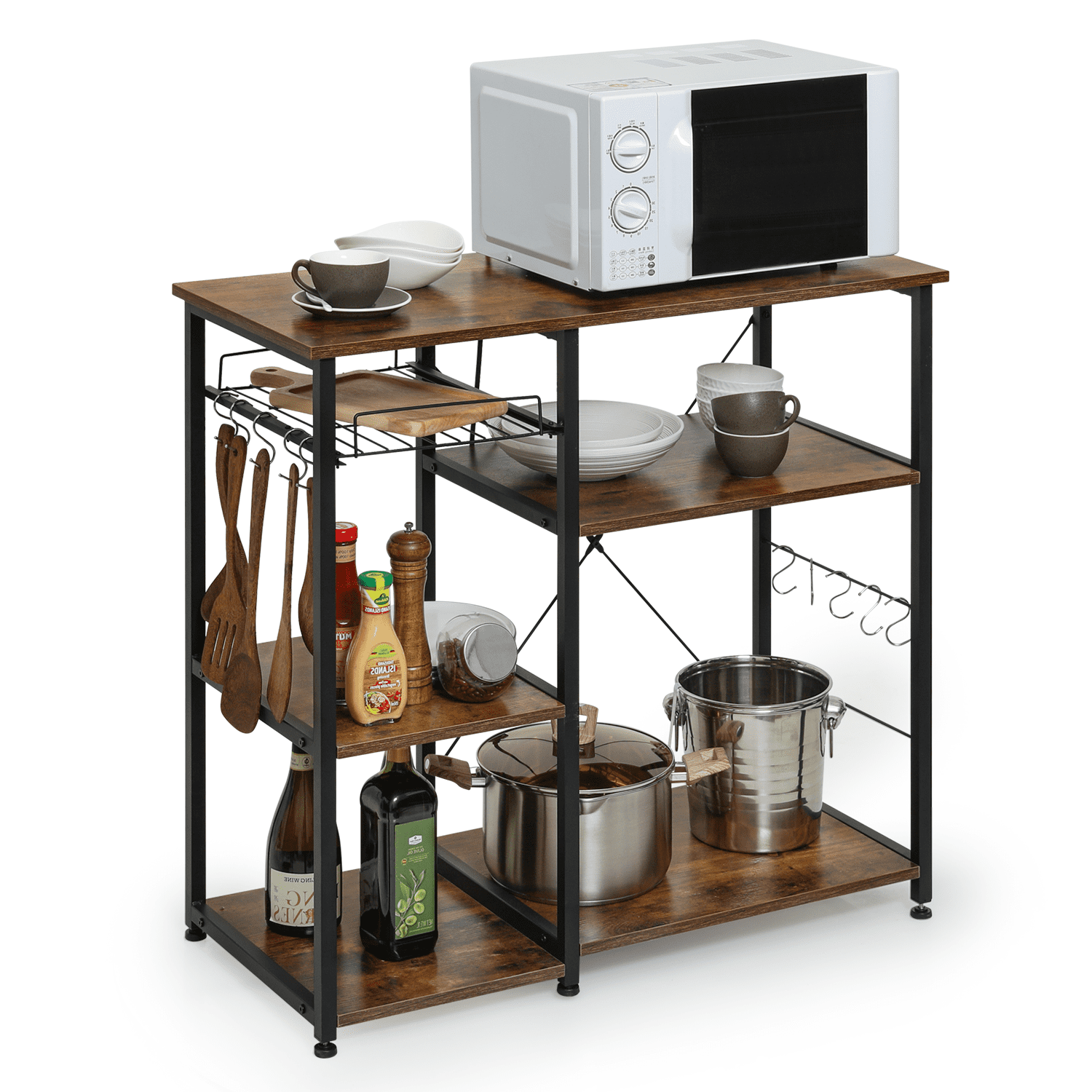 35.5" Steel Standard Baker's Rack with Microwave Compatibility, 5 Shelves Utility Shelf with Hooks