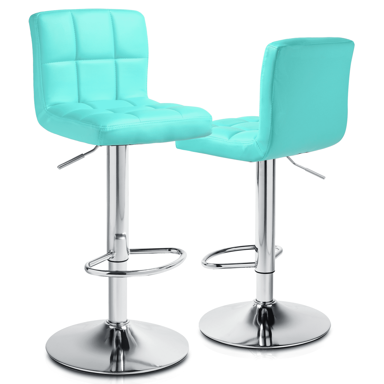 Magshion Modern Square Faux Leather Adjustable Bar Stools with Back, Set of 2, Counter Height Swivel Stool, Barstools for Kitchen Counter, Teal Blue