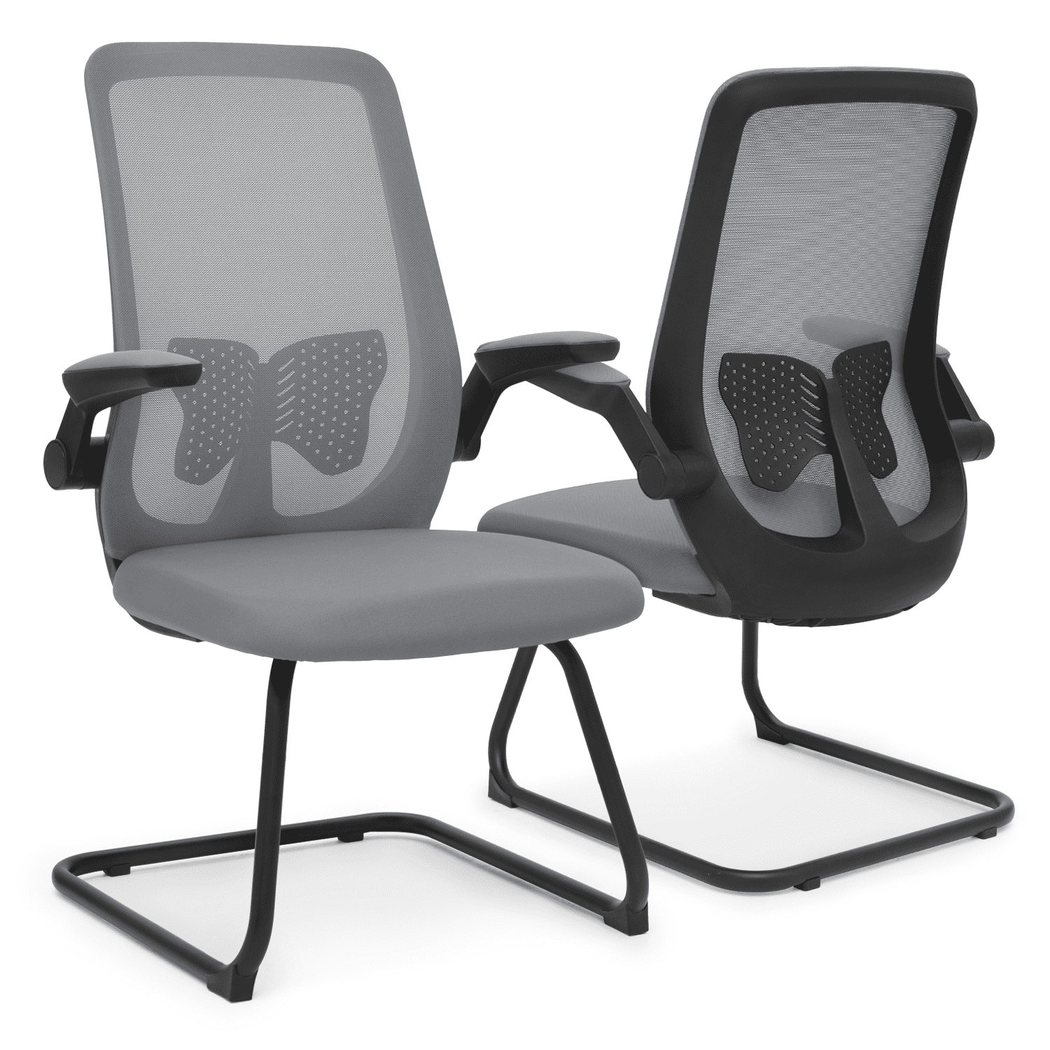 Magshion Set of 2 Ergonomic Office Chair, Computer Desk Seat with Lumbar Support & Flip-Up Arms for Home Office, Grey