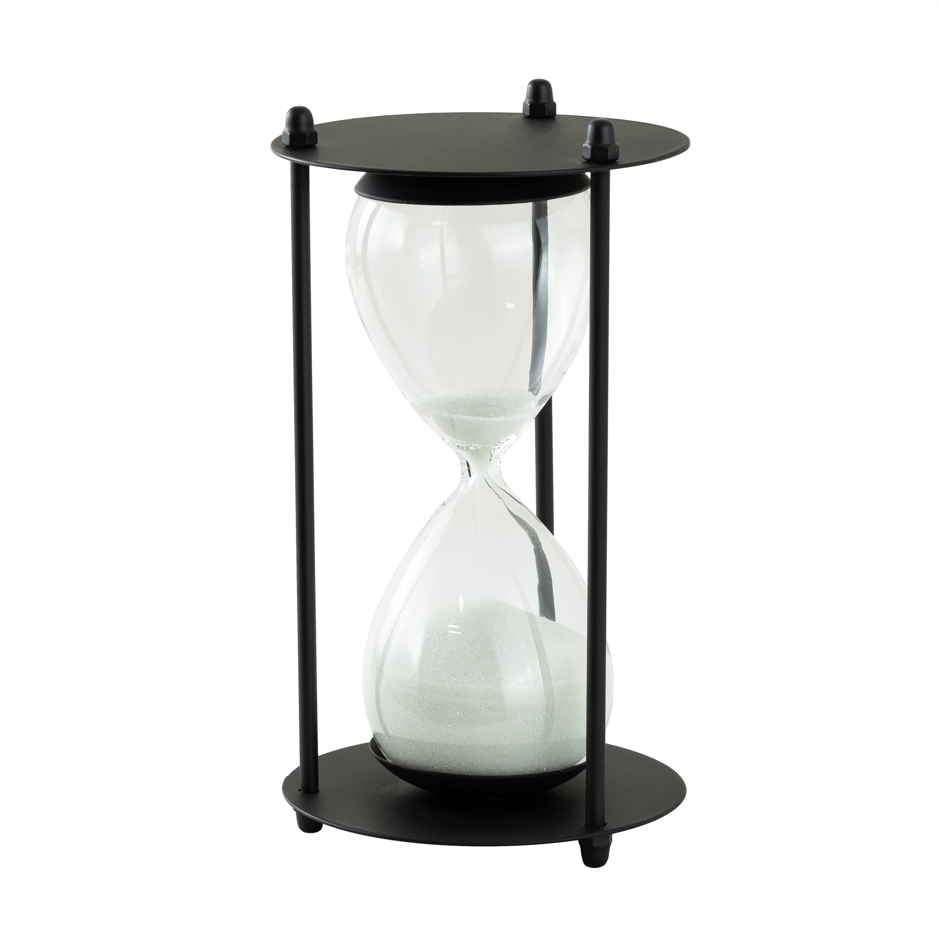 Mainstays 7" Black Metal and Glass Decorative Table Top Hour Glass with White Sand