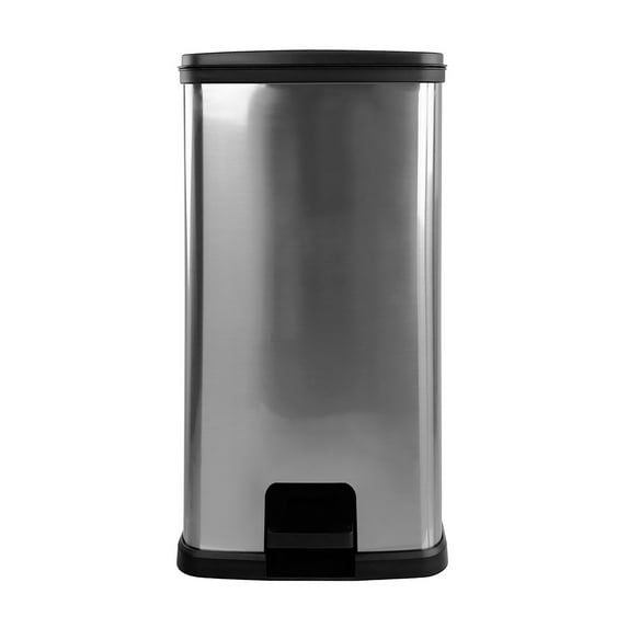 Mainstays Kitchen Trash Can, 13 Gallon, Plastic Rectangular Step Garbage Bin, Silver