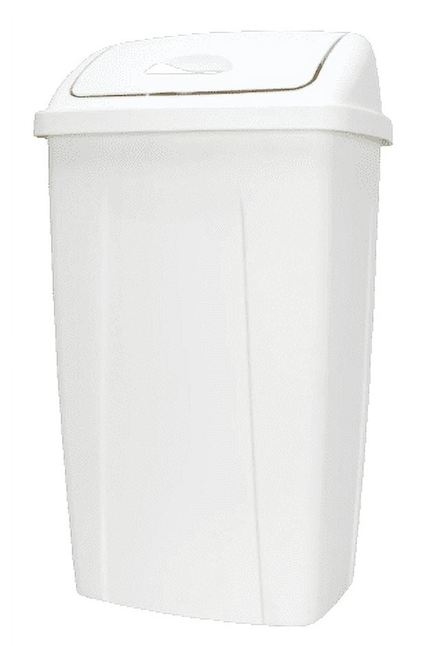 Mainstays Kitchen Trash Can, 13 Gallon, Plastic Swing Top Garbage Bin, White