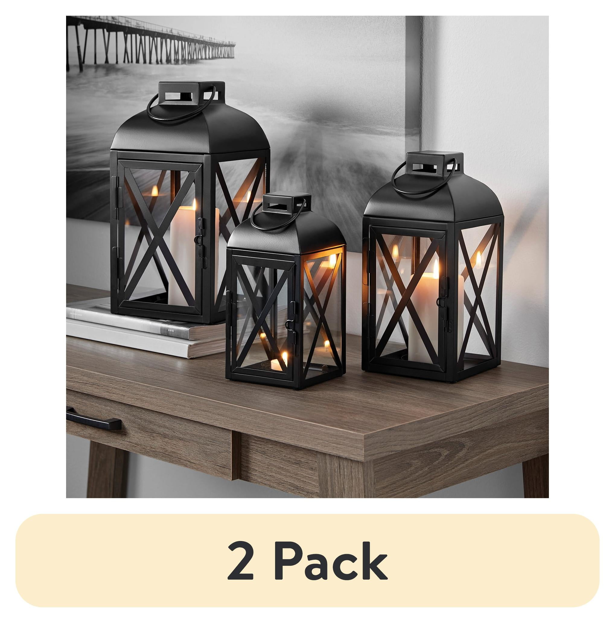 Mainstays Decorative Black Metal Pillar Candleholder Lantern, 14", Large