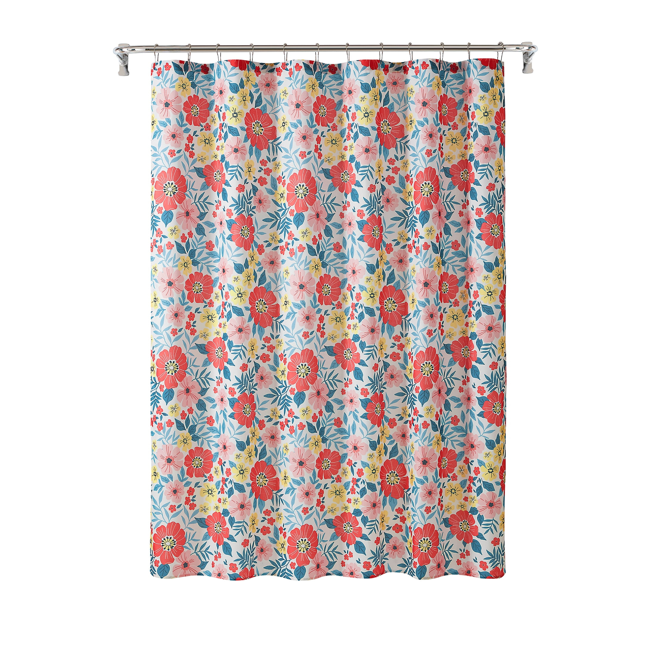 Mainstays 14-Piece Pink Floral Polyester Shower Curtain Set with Liner, 72" x 72"