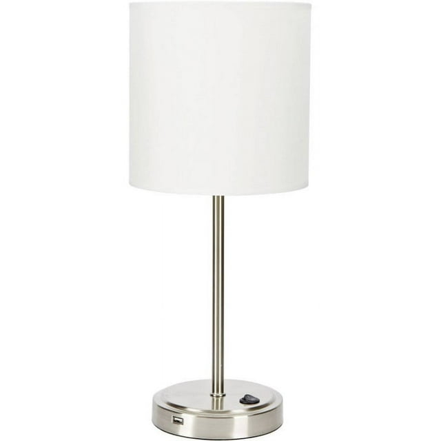 Mainstays 19" Height Silver Finish Metal Material Stick Lamp with USB Port, Modern, Office and Dorm