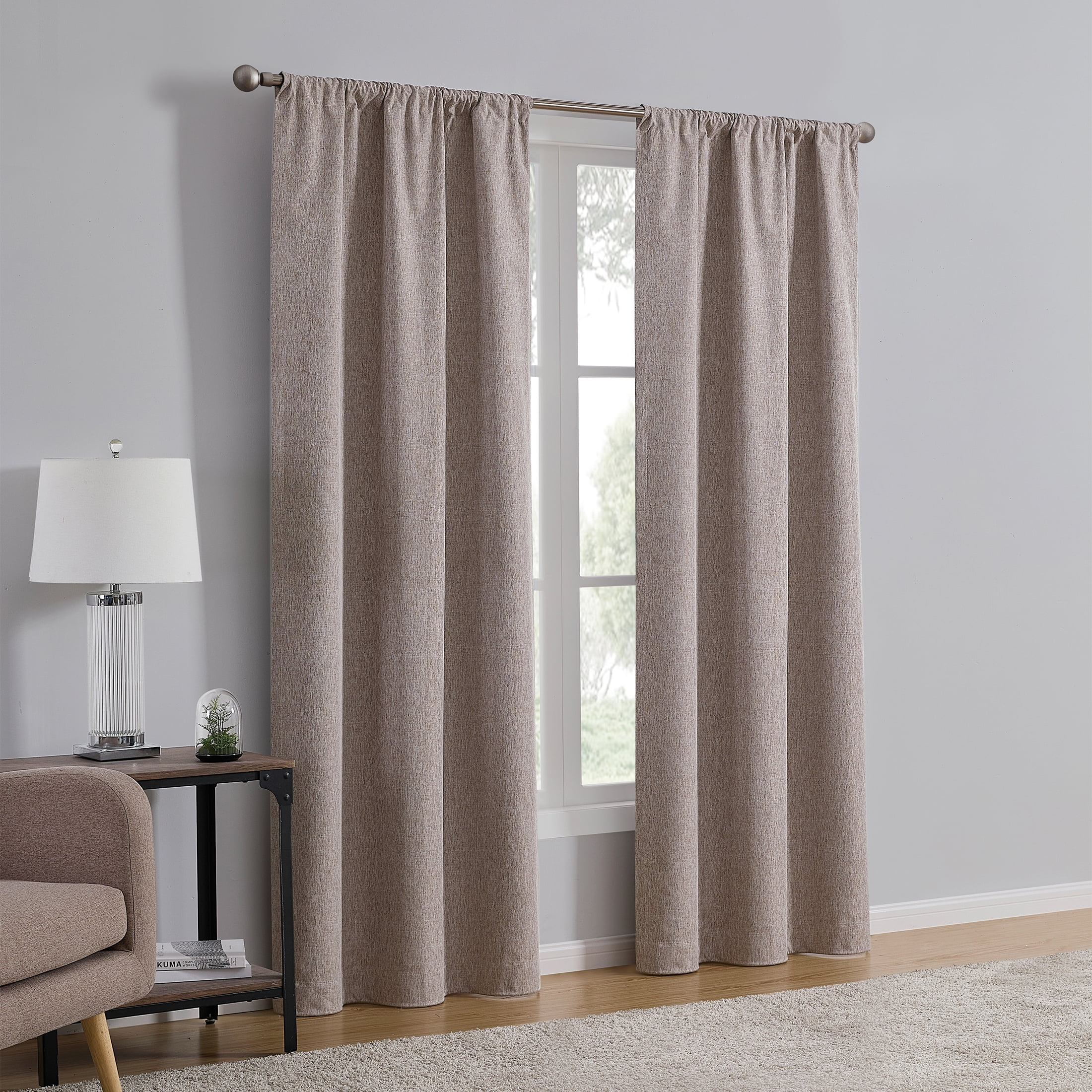 Mainstays Linen Look Blackout Curtain Panel Pair, Set of 2, Brown, 37"W x 84"L
