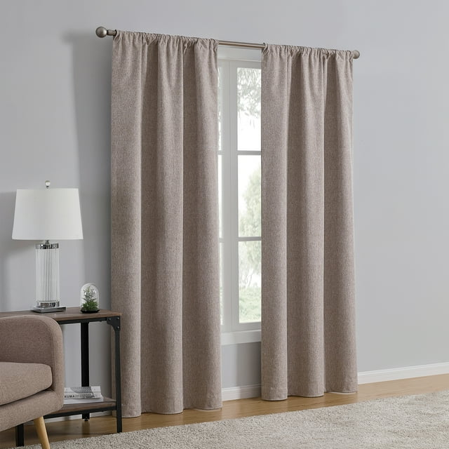 Mainstays Linen Look Blackout Curtain Panel Pair, Set of 2, Brown, 37"W x 84"L