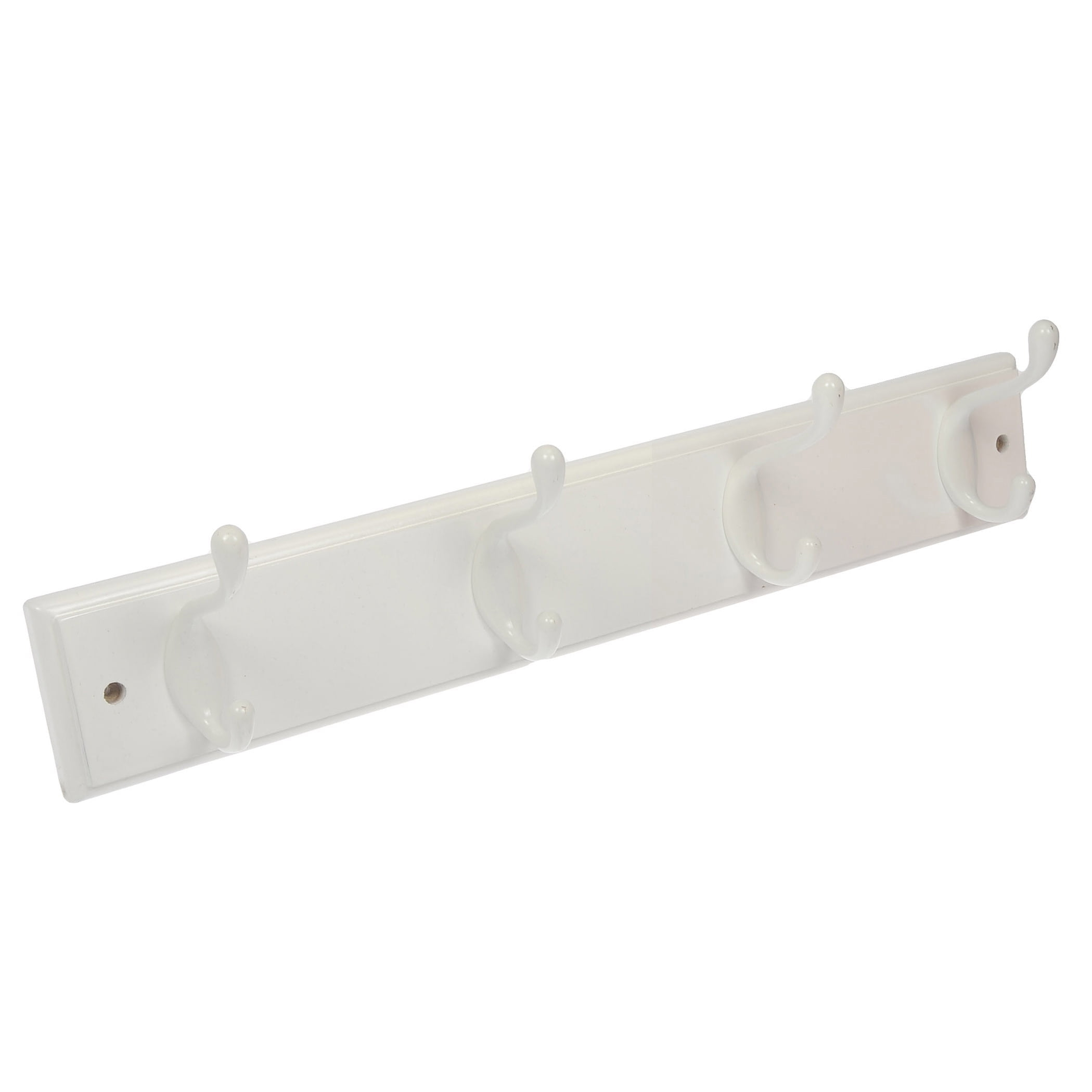 Mainstays 4 Hook 18 inch Hook Board for Coats, Bags, Leashes, Keys, Towels, 30 lbs Capacity, White, 1 Pc