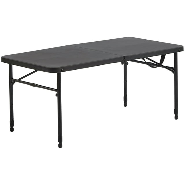 Mainstays 40" Plastic Adjustable Height Fold-in-Half Folding Table, Rich Black