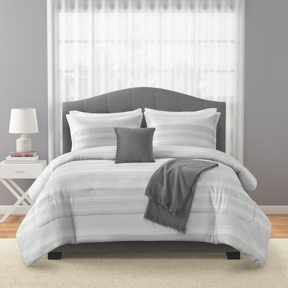 Mainstays 5-Piece Black and White Stripe Comforter Set, Full/Queen