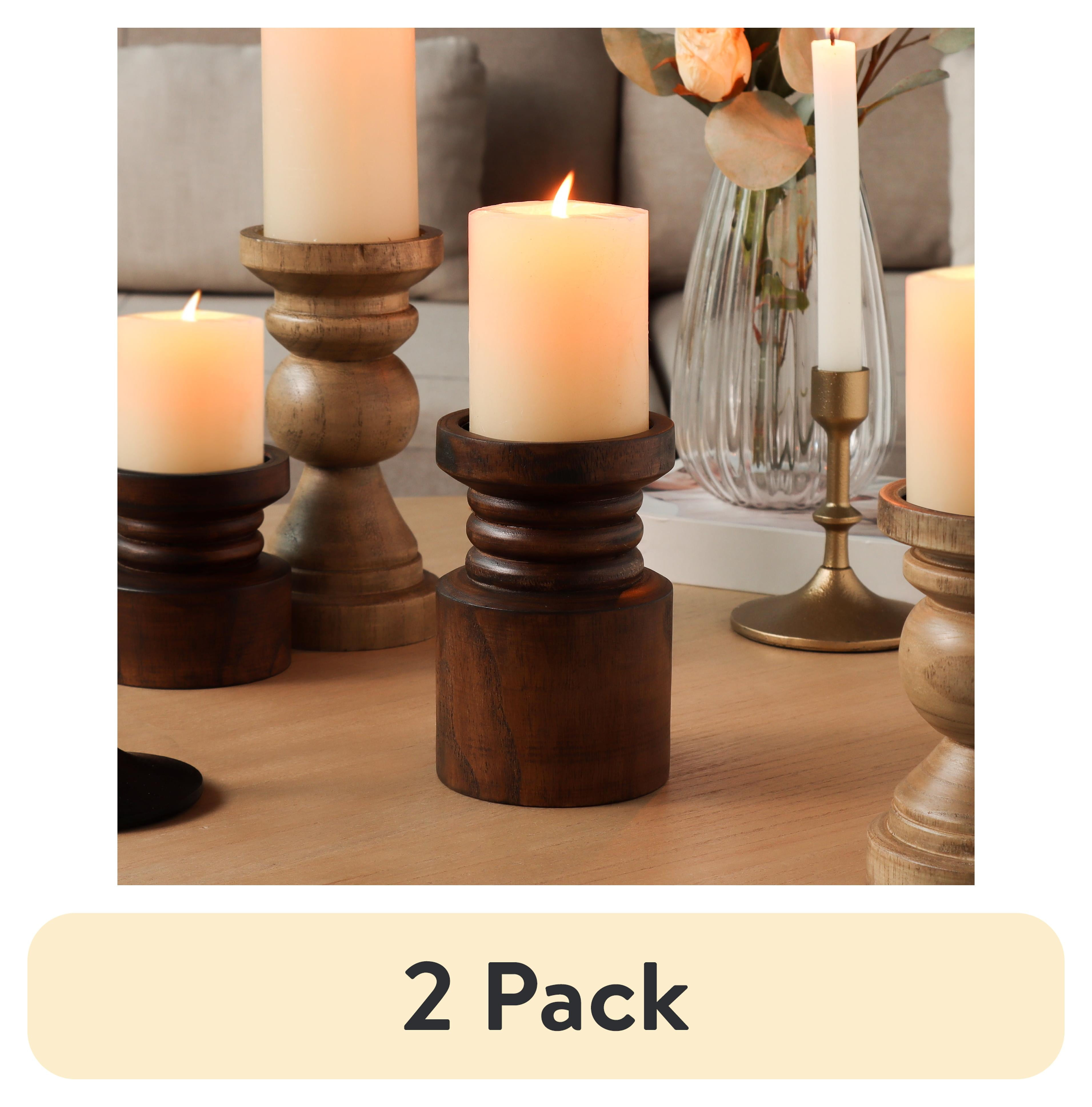 Mainstays Decorative Wood Pillar Candleholder, Dark Brown, 6"
