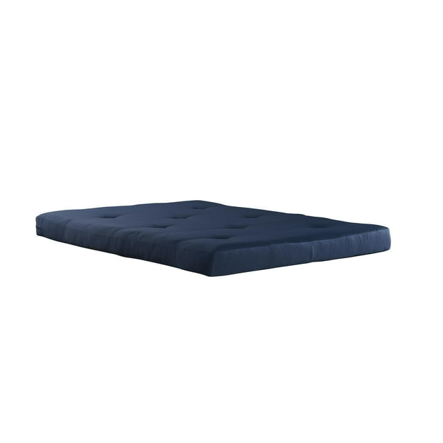 Mainstays 6 Inch Futon Mattress with Tufted Cover and Recycled Polyester Fill, Full, Blue