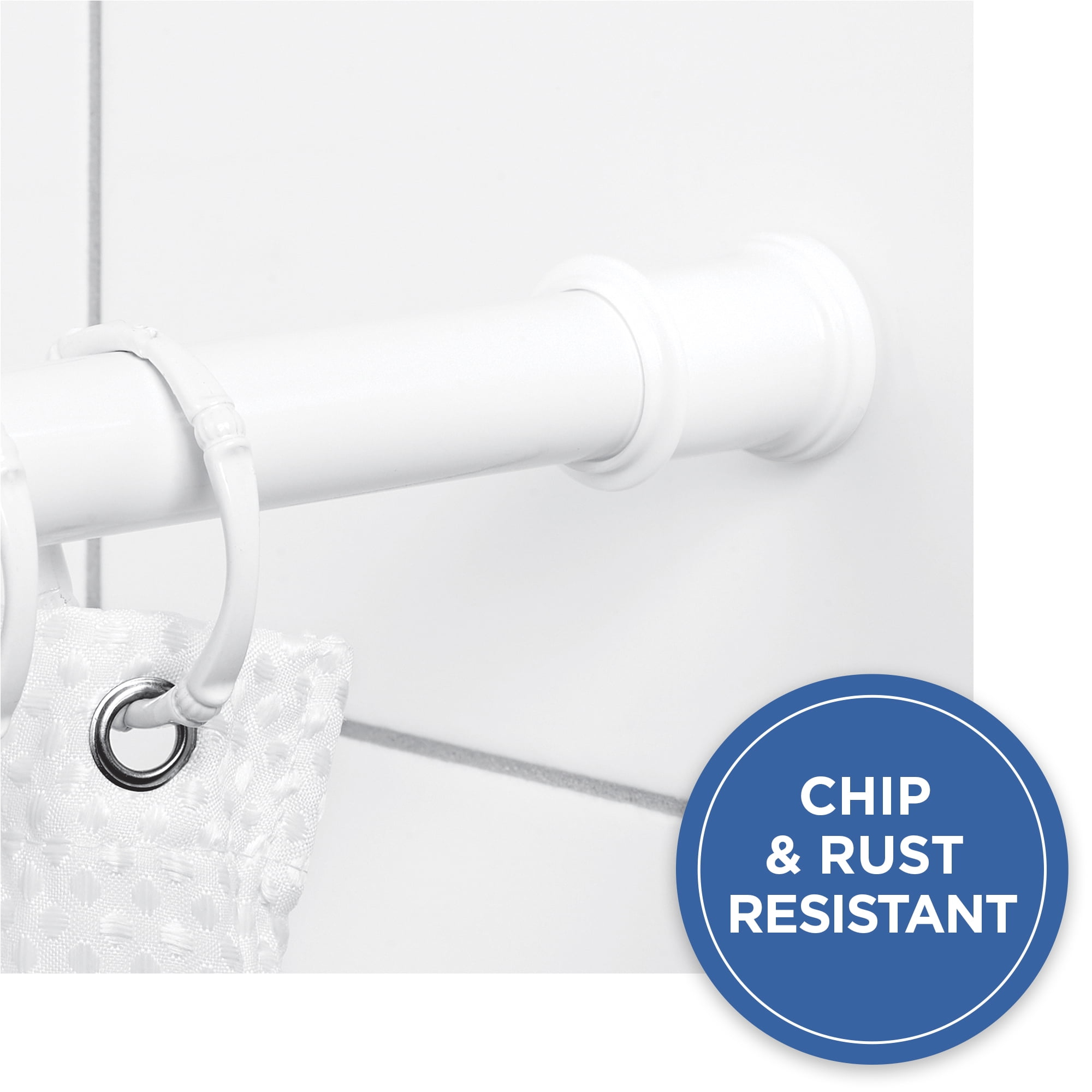 Mainstays Adjustable Tension Shower Curtain Rod for Small or Stall Showers, 27” - 40", White