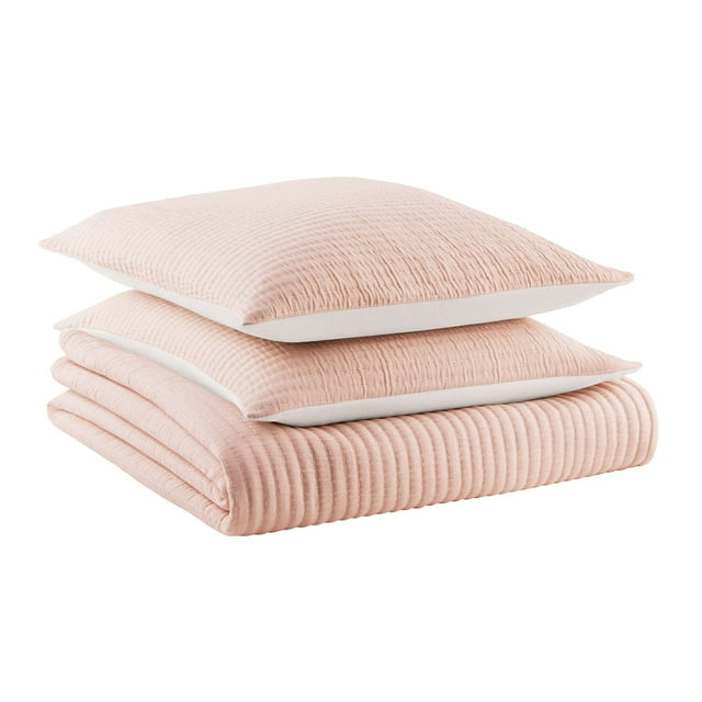 Mainstays 100% Cotton Matelassé Quilt Bedding, Queen/Full, Reversible, Blush Pink.