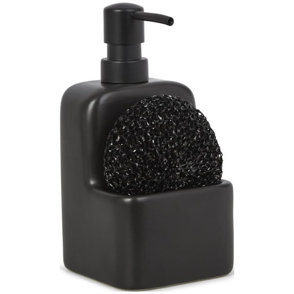 Mainstays Ceramic Liquid Soap Pump with Sponge Caddy Black Ceramic