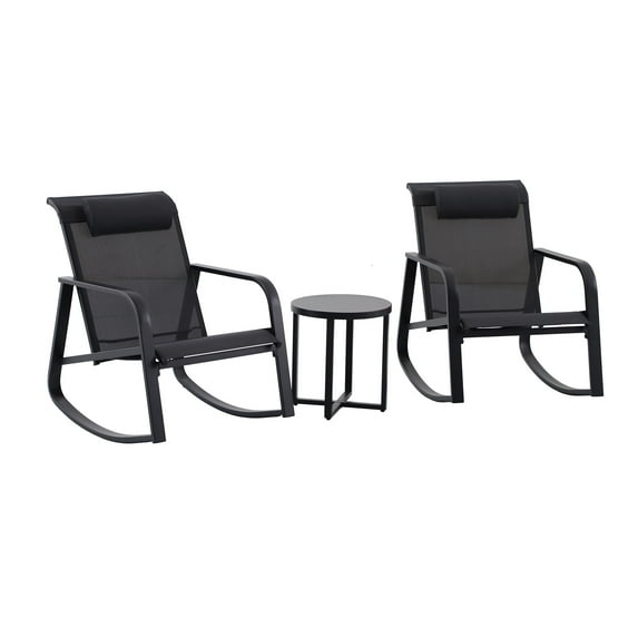 Mainstays Dashwood 3-Piece Steel Outdoor Rocker Chat Set, Black