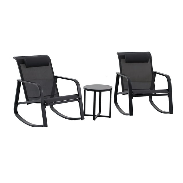Mainstays Dashwood 3-Piece Steel Outdoor Rocker Chat Set, Black
