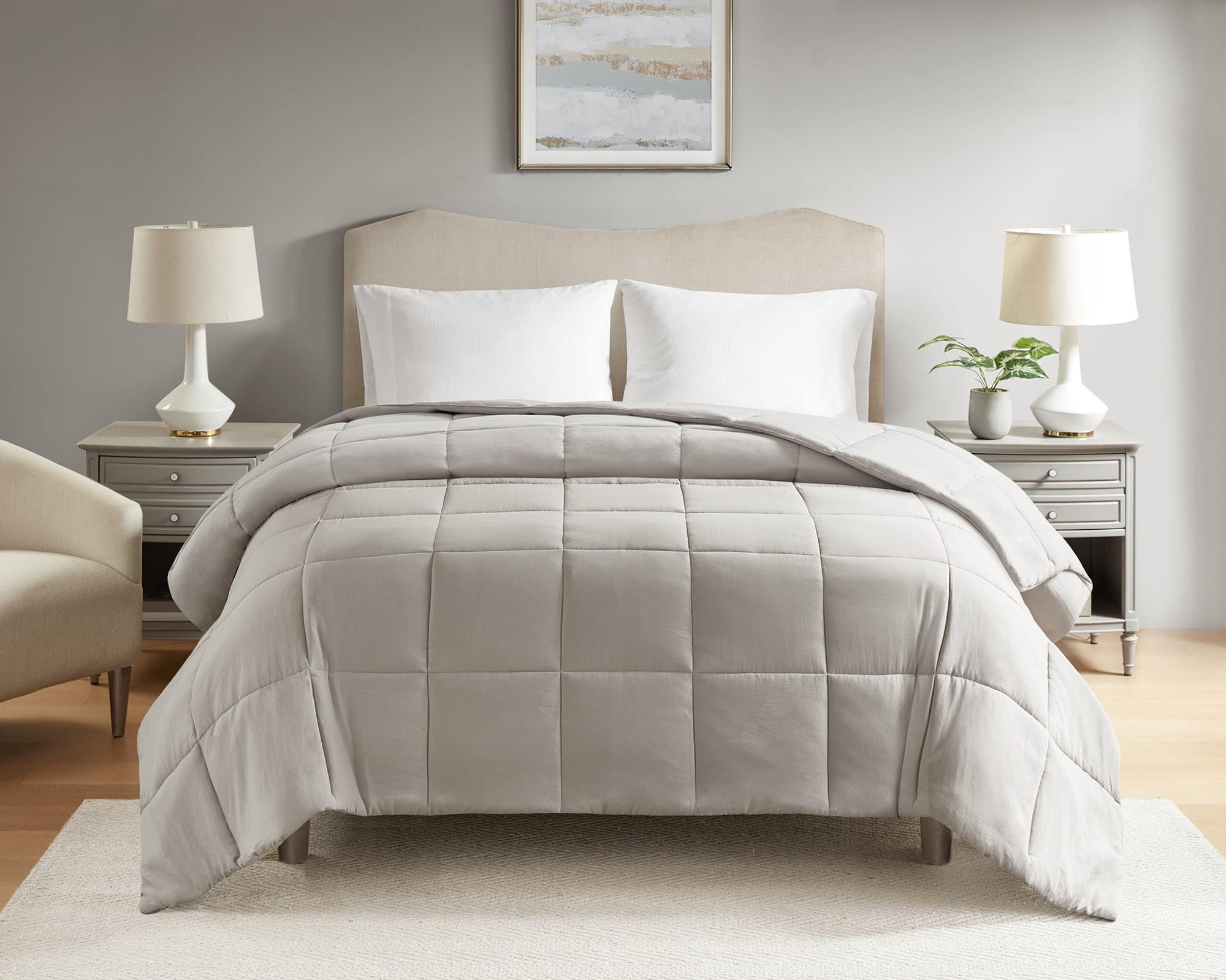 Mainstays Down Alternative Comforter, Stone, Full/Queen, All Ages, All Season, Unisex