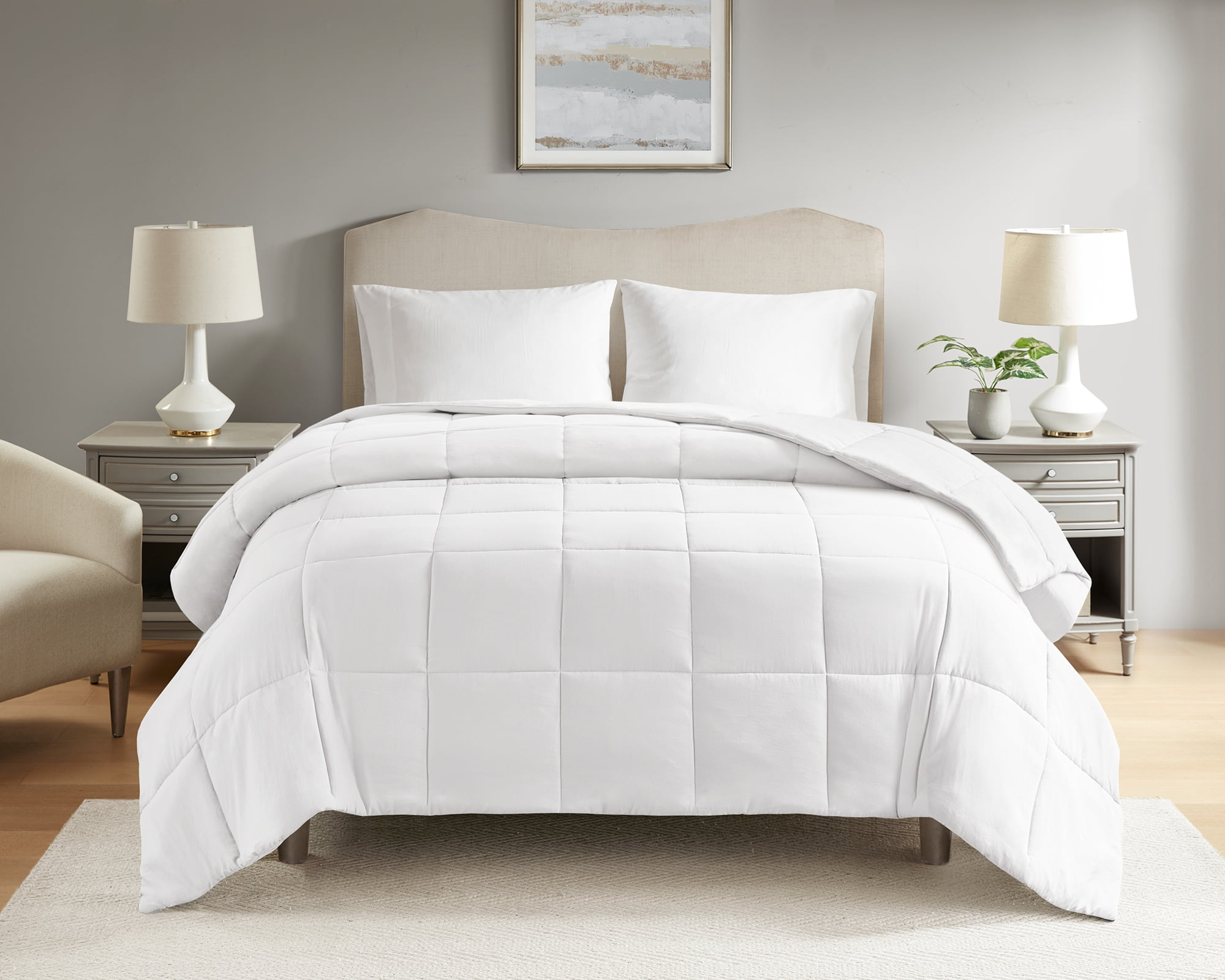 Mainstays Down Alternative Comforter, White, King, All Ages, All Season, Unisex